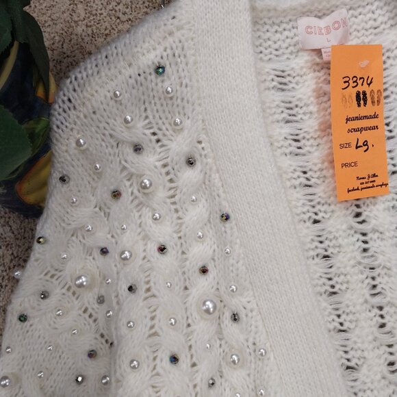 3374 Size Large Ciebon Beaded Pearl Sweater Cardigan - Picture 4 of 7